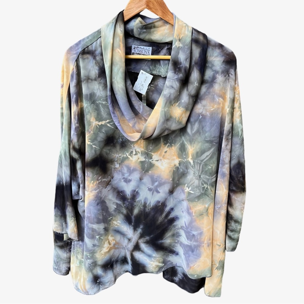 Carole Tomkins The Big Shirt Tie Dye Rayon Cowl Neck Paulie Shirt Sz 2(Sz 16-20)
